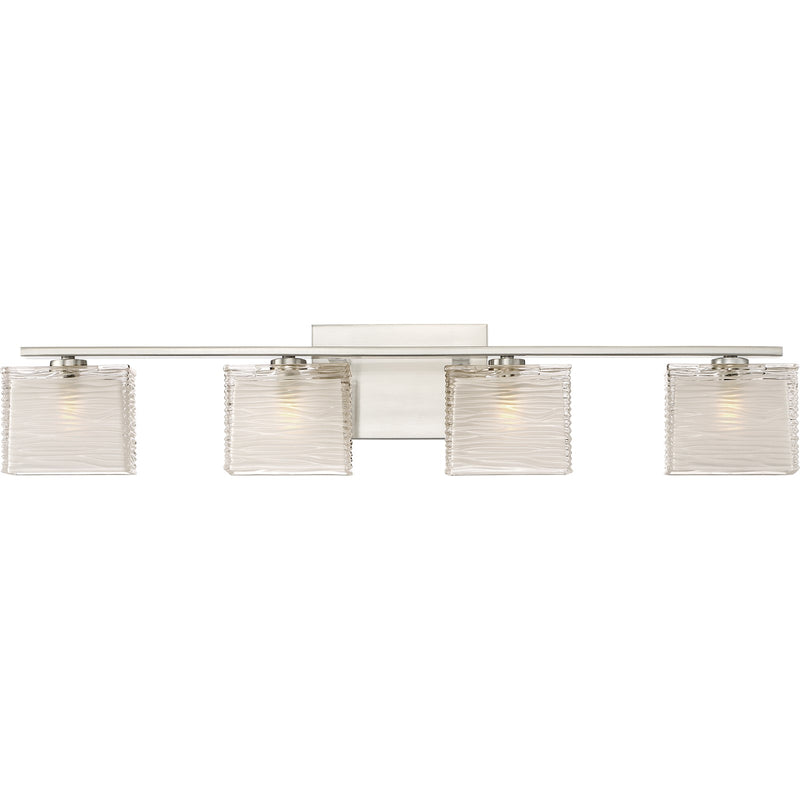Quoizel Westcap 32in 4-Light Vanity Light | Modern Brushed Nickel and Clear Sandblasted Glass | Bathroom Vanity | 32 x 5 x 6.5 in | Model WCP8604BN