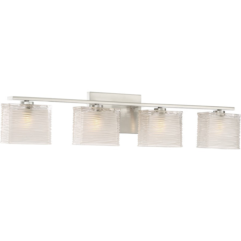 Quoizel Westcap 32in 4-Light Vanity Light | Modern Brushed Nickel and Clear Sandblasted Glass | Bathroom Vanity | 32 x 5 x 6.5 in | Model WCP8604BN