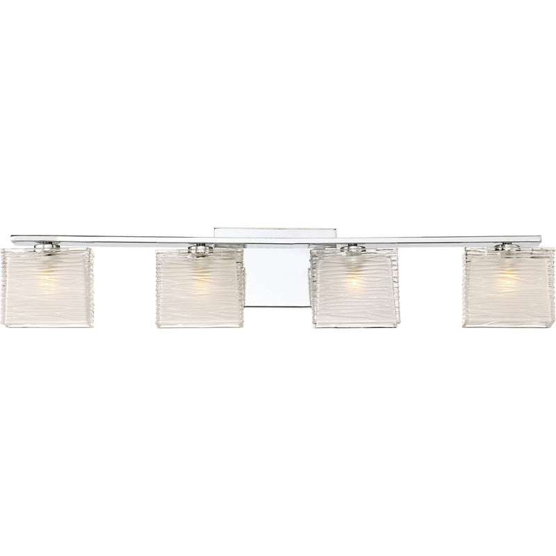 Quoizel Westcap 32in 4-Light Vanity Light | Modern Polished Chrome and Clear Sandblasted Glass | Bathroom Vanity | 32 x 5 x 6.75 in | Model WCP8604C