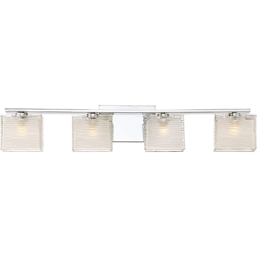 Quoizel Westcap 32in 4-Light Vanity Light | Modern Polished Chrome and Clear Sandblasted Glass | Bathroom Vanity | 32 x 5 x 6.75 in | Model WCP8604C