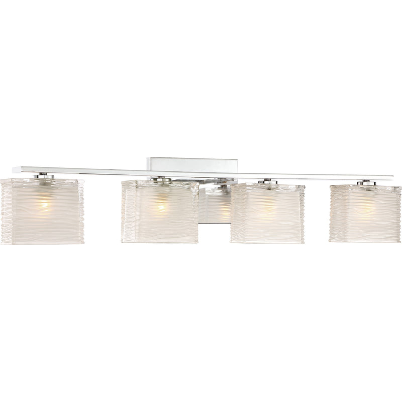 Quoizel Westcap 32in 4-Light Vanity Light | Modern Polished Chrome and Clear Sandblasted Glass | Bathroom Vanity | 32 x 5 x 6.75 in | Model WCP8604C