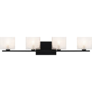 Quoizel Westcap 32in 4-Light Vanity Light | Modern Matte Black and Clear Sandblasted Glass | Bathroom Vanity | 32 x 5 x 6.75 in | Model WCP8604MBK
