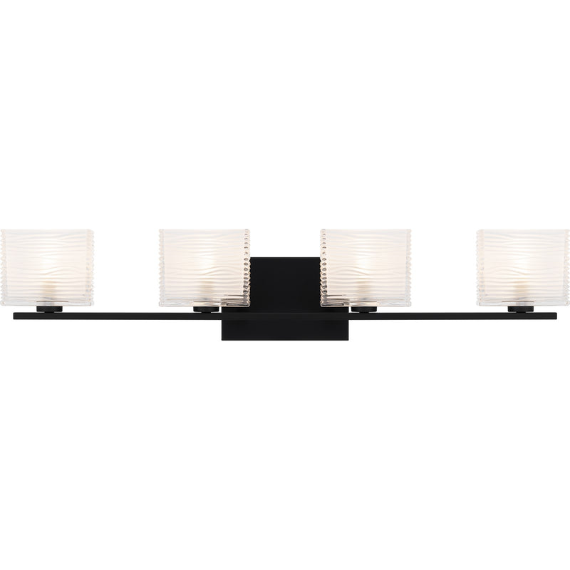 Quoizel Westcap 32in 4-Light Vanity Light | Modern Matte Black and Clear Sandblasted Glass | Bathroom Vanity | 32 x 5 x 6.75 in | Model WCP8604MBK
