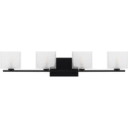 Quoizel Westcap 32in 4-Light Vanity Light | Modern Matte Black and Clear Sandblasted Glass | Bathroom Vanity | 32 x 5 x 6.75 in | Model WCP8604MBK