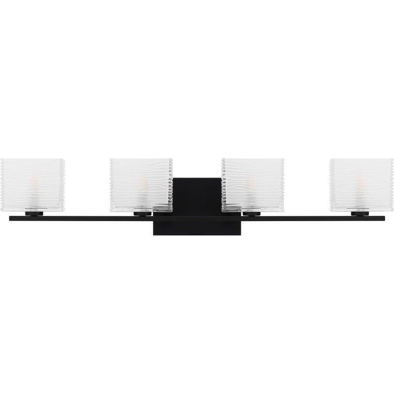 Quoizel Westcap 32in 4-Light Vanity Light | Modern Matte Black and Clear Sandblasted Glass | Bathroom Vanity | 32 x 5 x 6.75 in | Model WCP8604MBK