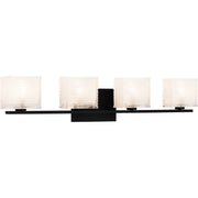 Quoizel Westcap 32in 4-Light Vanity Light | Modern Matte Black and Clear Sandblasted Glass | Bathroom Vanity | 32 x 5 x 6.75 in | Model WCP8604MBK