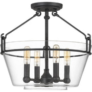 Quoizel Wells 16.5in 4-Light Semi-Flush Mount | Transitional Grey Ash and Clear Glass | Bedroom & Hallway | 16.5 x 16.5 x 13.25 in | Model WEL1717GK