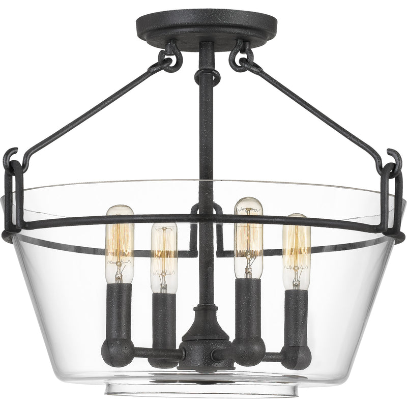 Quoizel Wells 16.5in 4-Light Semi-Flush Mount | Transitional Grey Ash and Clear Glass | Bedroom & Hallway | 16.5 x 16.5 x 13.25 in | Model WEL1717GK