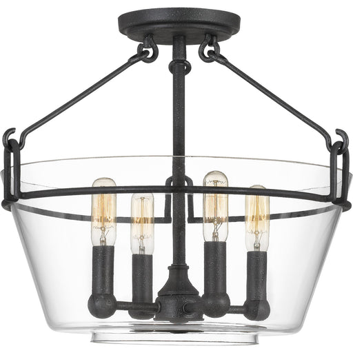 Quoizel Wells 16.5in 4-Light Semi-Flush Mount | Transitional Grey Ash and Clear Glass | Bedroom & Hallway | 16.5 x 16.5 x 13.25 in | Model WEL1717GK