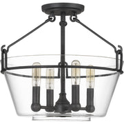 Quoizel Wells 16.5in 4-Light Semi-Flush Mount | Transitional Grey Ash and Clear Glass | Bedroom & Hallway | 16.5 x 16.5 x 13.25 in | Model WEL1717GK