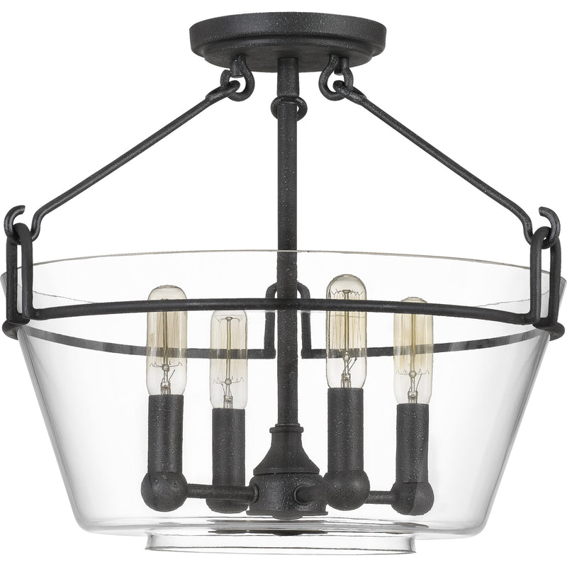 Quoizel Wells 16.5in 4-Light Semi-Flush Mount | Transitional Grey Ash and Clear Glass | Bedroom & Hallway | 16.5 x 16.5 x 13.25 in | Model WEL1717GK