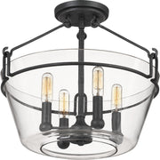 Quoizel Wells 16.5in 4-Light Semi-Flush Mount | Transitional Grey Ash and Clear Glass | Bedroom & Hallway | 16.5 x 16.5 x 13.25 in | Model WEL1717GK