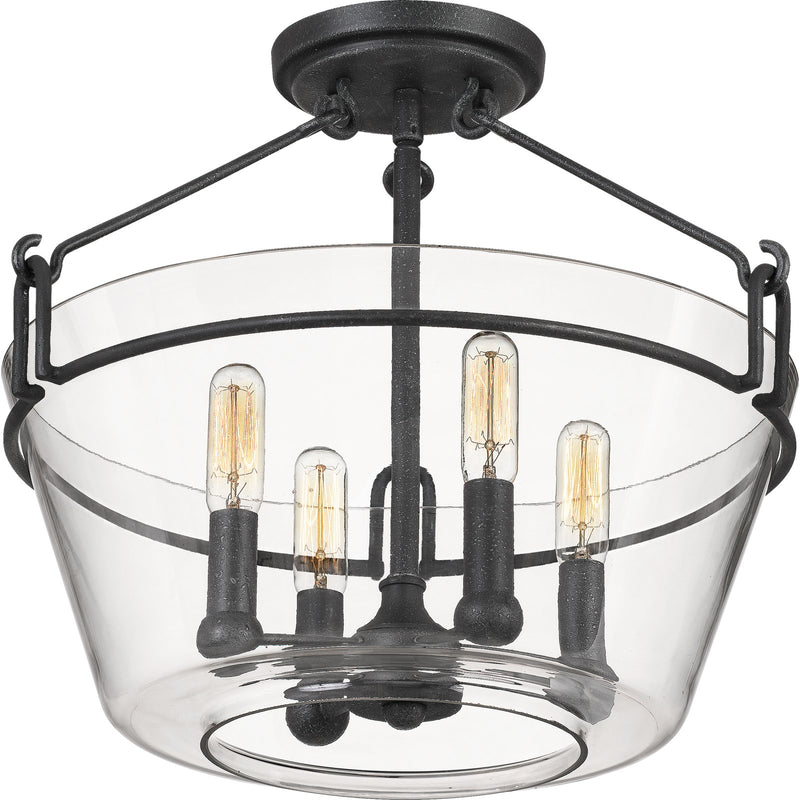 Quoizel Wells 16.5in 4-Light Semi-Flush Mount | Transitional Grey Ash and Clear Glass | Bedroom & Hallway | 16.5 x 16.5 x 13.25 in | Model WEL1717GK