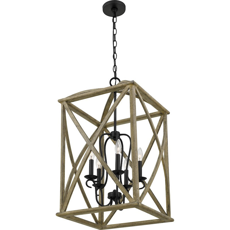 Quoizel Woodhaven 5 Light Foyer Piece, Distressed Weathered Oak