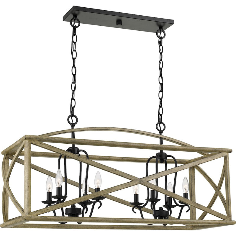 Quoizel Woodhaven Island Chandelier, Distressed Weathered Oak