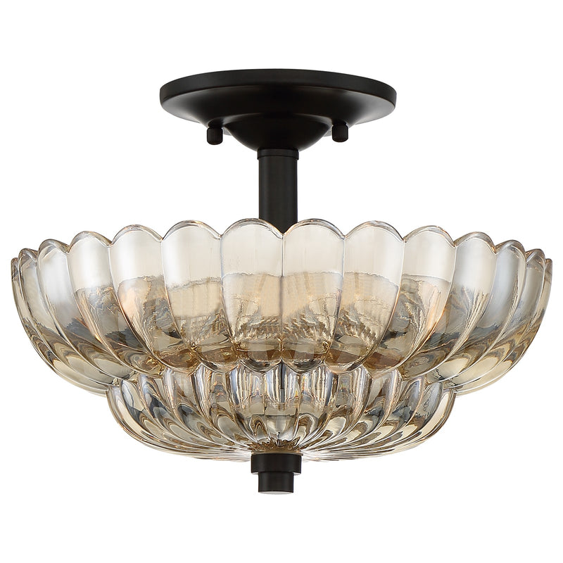 Quoizel Whitecap 12in 3-Light Semi-Flush Mount | Modern Mottled Cocoa and Amber Glass | Bedroom & Hallway | 11.75 x 11.75 x 9 in | Model WHP1712MC
