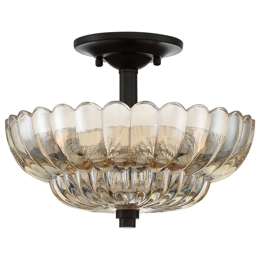 Quoizel Whitecap 12in 3-Light Semi-Flush Mount | Modern Mottled Cocoa and Amber Glass | Bedroom & Hallway | 11.75 x 11.75 x 9 in | Model WHP1712MC