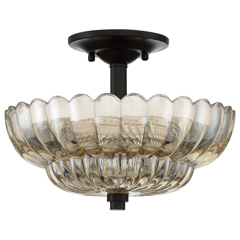 Quoizel Whitecap 12in 3-Light Semi-Flush Mount | Modern Mottled Cocoa and Amber Glass | Bedroom & Hallway | 11.75 x 11.75 x 9 in | Model WHP1712MC