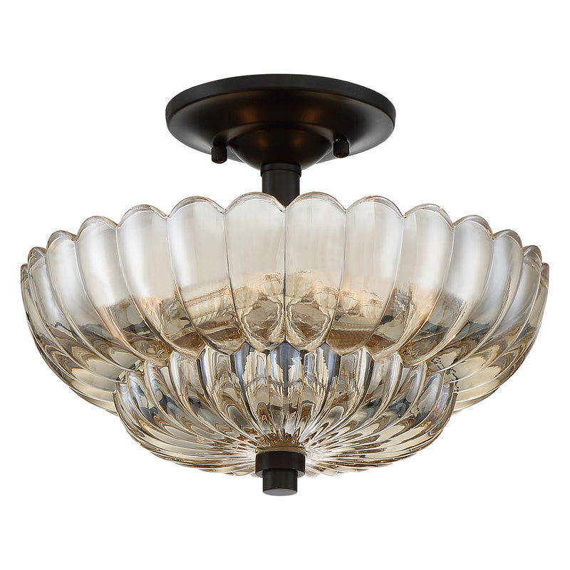 Quoizel Whitecap 12in 3-Light Semi-Flush Mount | Modern Mottled Cocoa and Amber Glass | Bedroom & Hallway | 11.75 x 11.75 x 9 in | Model WHP1712MC