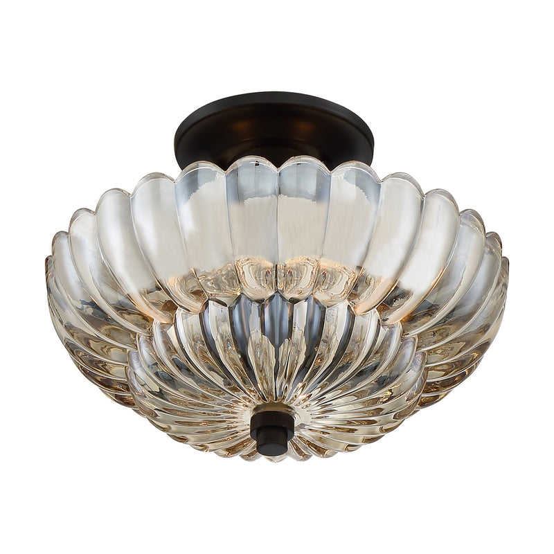 Quoizel Whitecap 12in 3-Light Semi-Flush Mount | Modern Mottled Cocoa and Amber Glass | Bedroom & Hallway | 11.75 x 11.75 x 9 in | Model WHP1712MC