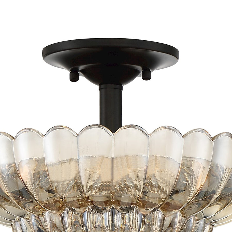 Quoizel Whitecap 12in 3-Light Semi-Flush Mount | Modern Mottled Cocoa and Amber Glass | Bedroom & Hallway | 11.75 x 11.75 x 9 in | Model WHP1712MC