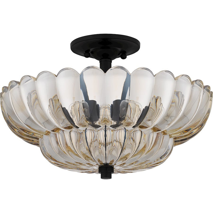 Quoizel Whitecap 4 Light Semi-Flush Mount, Mottled Cocoa/Amber Glass