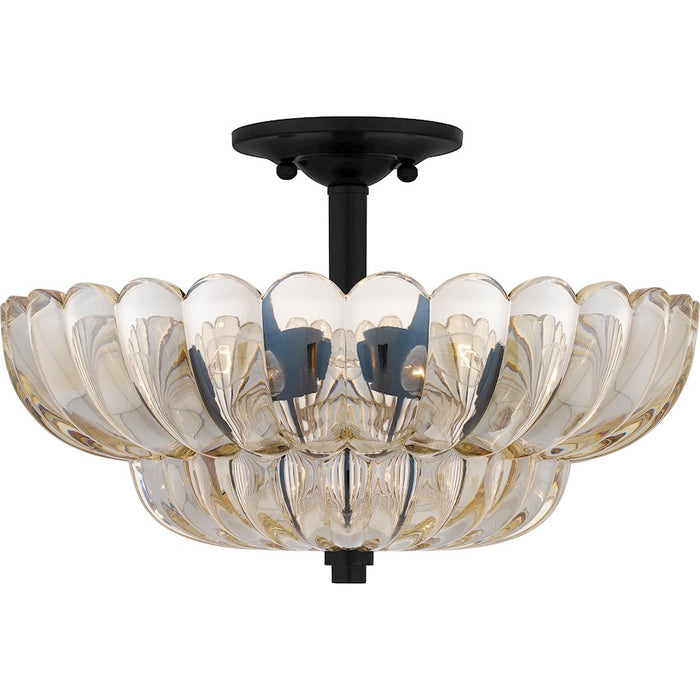 Quoizel Whitecap 4 Light Semi-Flush Mount, Mottled Cocoa/Amber Glass