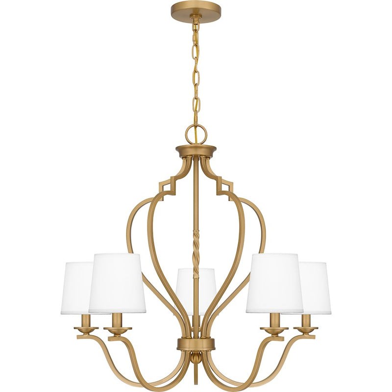 Quoizel Wilkins 5 Light Chandelier, Brushed Brass/White Linen