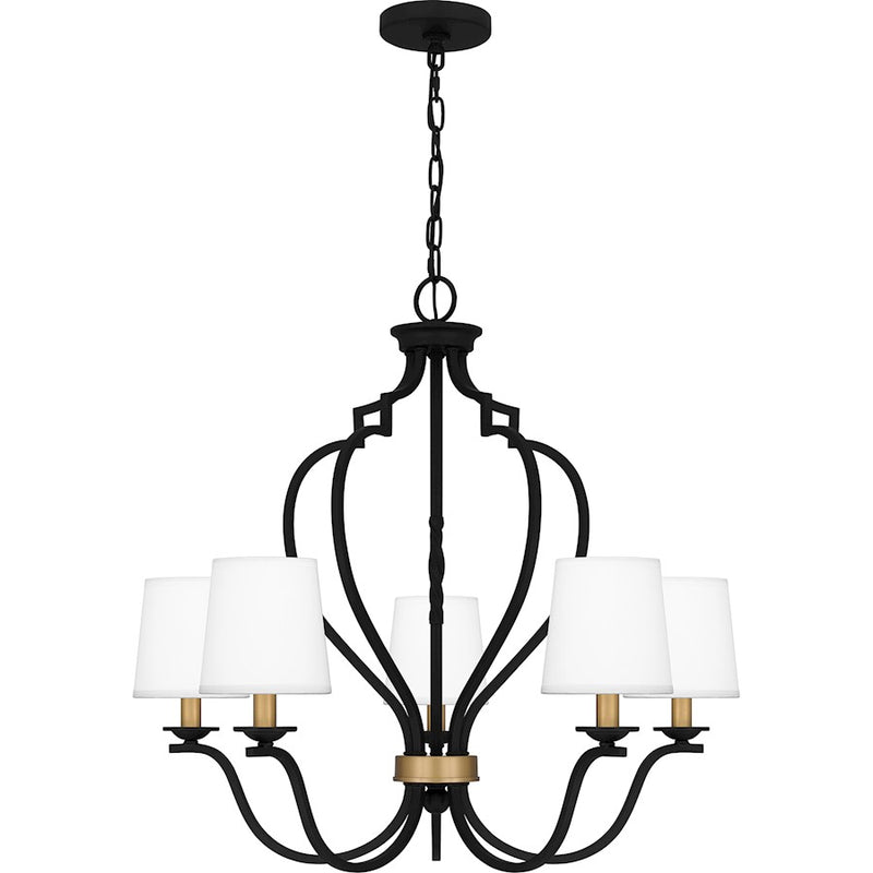 Quoizel Wilkins 5 Light Chandelier, Matte Black/White Linen