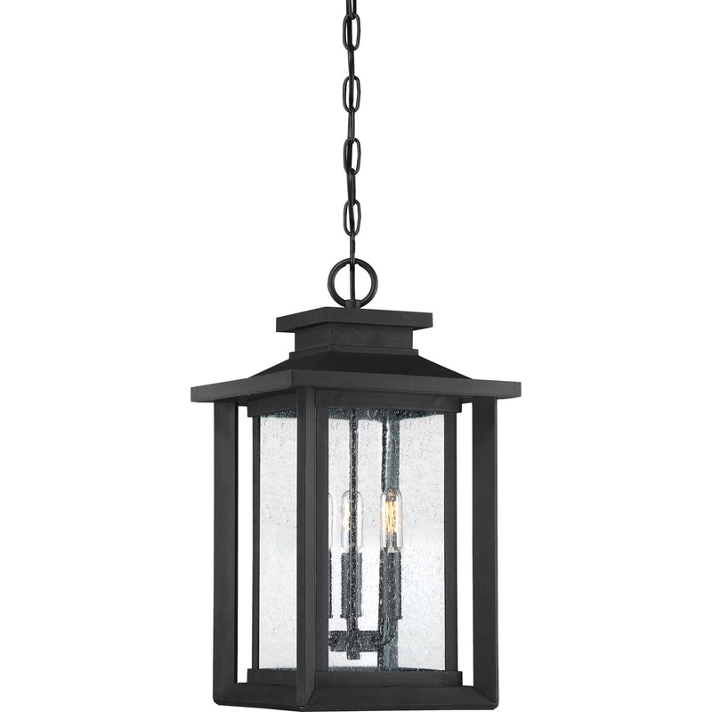 Quoizel Wakefield 20in 3-Light Outdoor Lantern | Coastal Earth Black and Clear Seedy Glass | Covered Patio & Entryway | Model WKF1911EK