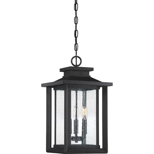 Quoizel Wakefield 20in 3-Light Outdoor Lantern | Coastal Earth Black and Clear Seedy Glass | Covered Patio & Entryway | Model WKF1911EK