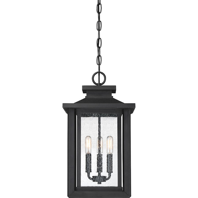 Quoizel Wakefield 20in 3-Light Outdoor Lantern | Coastal Earth Black and Clear Seedy Glass | Covered Patio & Entryway | Model WKF1911EK