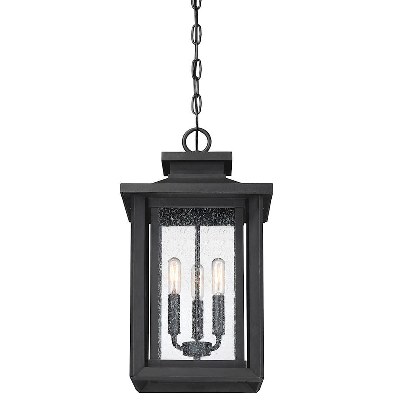 Quoizel Wakefield 20in 3-Light Outdoor Lantern | Coastal Earth Black and Clear Seedy Glass | Covered Patio & Entryway | Model WKF1911EK