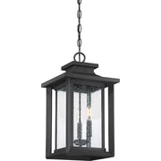 Quoizel Wakefield 20in 3-Light Outdoor Lantern | Coastal Earth Black and Clear Seedy Glass | Covered Patio & Entryway | Model WKF1911EK