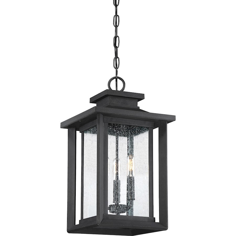 Quoizel Wakefield 20in 3-Light Outdoor Lantern | Coastal Earth Black and Clear Seedy Glass | Covered Patio & Entryway | Model WKF1911EK