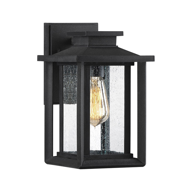 Quoizel Wakefield 11in 1-Light Outdoor Wall Lantern | Coastal Earth Black and Clear Seedy Glass | Porch & Entryway | Model WKF8407EK