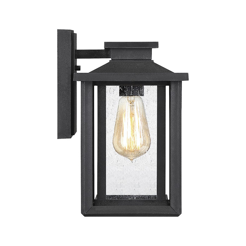 Quoizel Wakefield 11in 1-Light Outdoor Wall Lantern | Coastal Earth Black and Clear Seedy Glass | Porch & Entryway | Model WKF8407EK