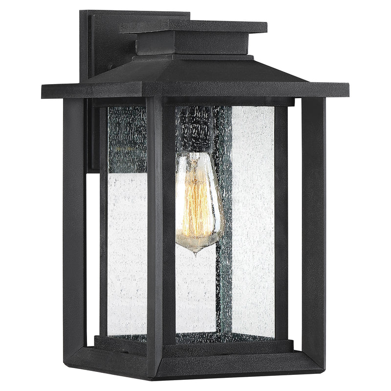 Quoizel Wakefield 9in 1-Light Outdoor Wall Lantern | Coastal Earth Black and Clear Seedy Glass | Entryway & Porch | Model WKF8409EK