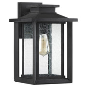 Quoizel Wakefield 9in 1-Light Outdoor Wall Lantern | Coastal Earth Black and Clear Seedy Glass | Entryway & Porch | Model WKF8409EK