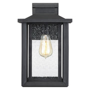 Quoizel Wakefield 9in 1-Light Outdoor Wall Lantern | Coastal Earth Black and Clear Seedy Glass | Entryway & Porch | Model WKF8409EK
