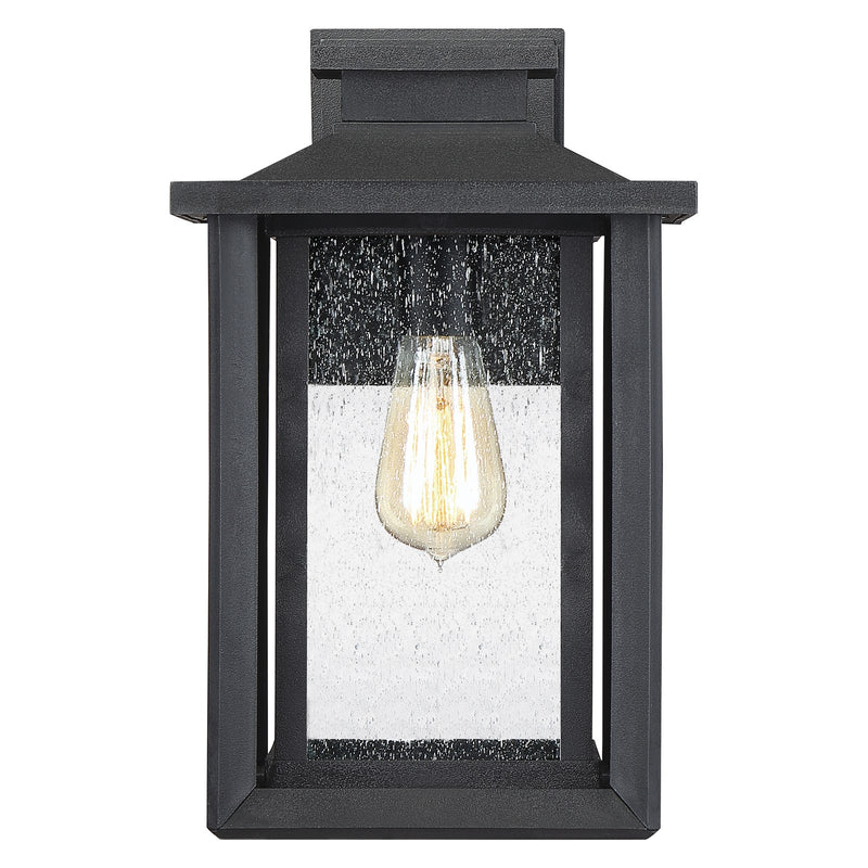 Quoizel Wakefield 9in 1-Light Outdoor Wall Lantern | Coastal Earth Black and Clear Seedy Glass | Entryway & Porch | Model WKF8409EK