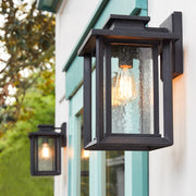 Quoizel Wakefield 9in 1-Light Outdoor Wall Lantern | Coastal Earth Black and Clear Seedy Glass | Entryway & Porch | Model WKF8409EK