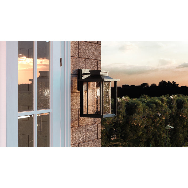 Quoizel Wakefield 9in 1-Light Outdoor Wall Lantern | Coastal Earth Black and Clear Seedy Glass | Entryway & Porch | Model WKF8409EK