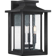 Quoizel Wakefield 11in 3-Light Outdoor Wall Lantern | Coastal Earth Black and Clear Seedy Glass | Entryway & Porch | Model WKF8411EK
