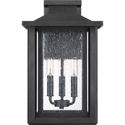 Quoizel Wakefield 11in 3-Light Outdoor Wall Lantern | Coastal Earth Black and Clear Seedy Glass | Entryway & Porch | Model WKF8411EK