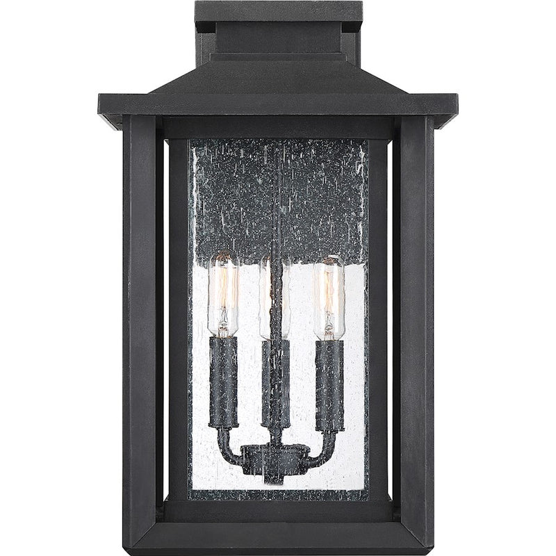 Quoizel Wakefield 11in 3-Light Outdoor Wall Lantern | Coastal Earth Black and Clear Seedy Glass | Entryway & Porch | Model WKF8411EK