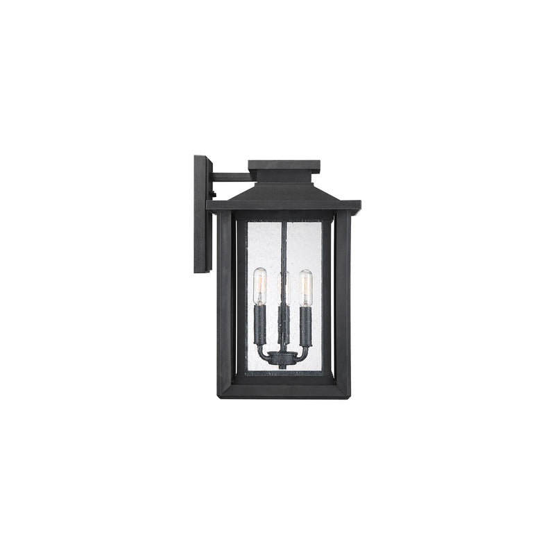 Quoizel Wakefield 11in 3-Light Outdoor Wall Lantern | Coastal Earth Black and Clear Seedy Glass | Entryway & Porch | Model WKF8411EK