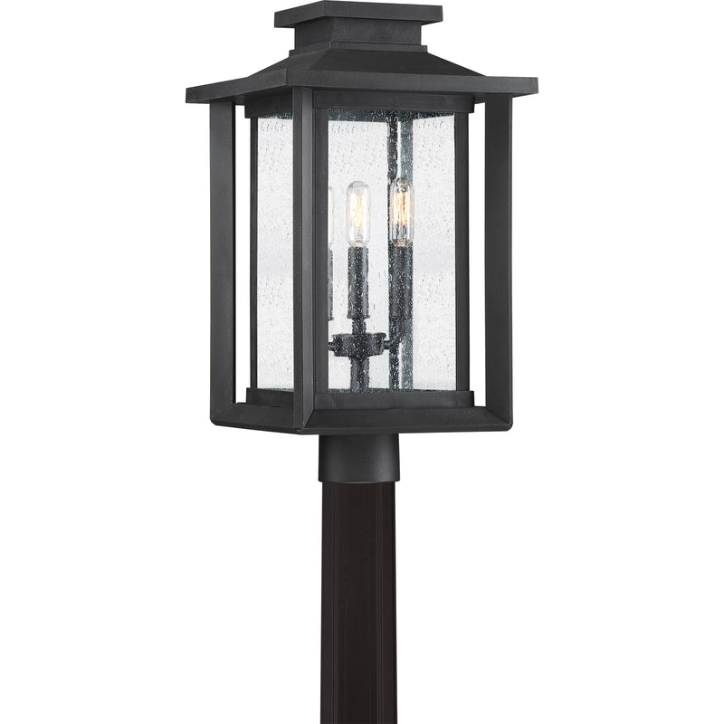 Quoizel Wakefield 11in 3-Light Outdoor Lantern | Coastal Earth Black and Clear Seedy Glass | Front Porch & Patio | Model WKF9011EK