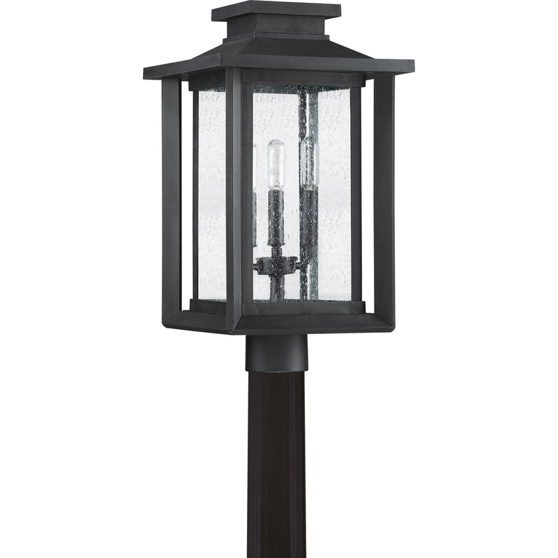Quoizel Wakefield 11in 3-Light Outdoor Lantern | Coastal Earth Black and Clear Seedy Glass | Front Porch & Patio | Model WKF9011EK