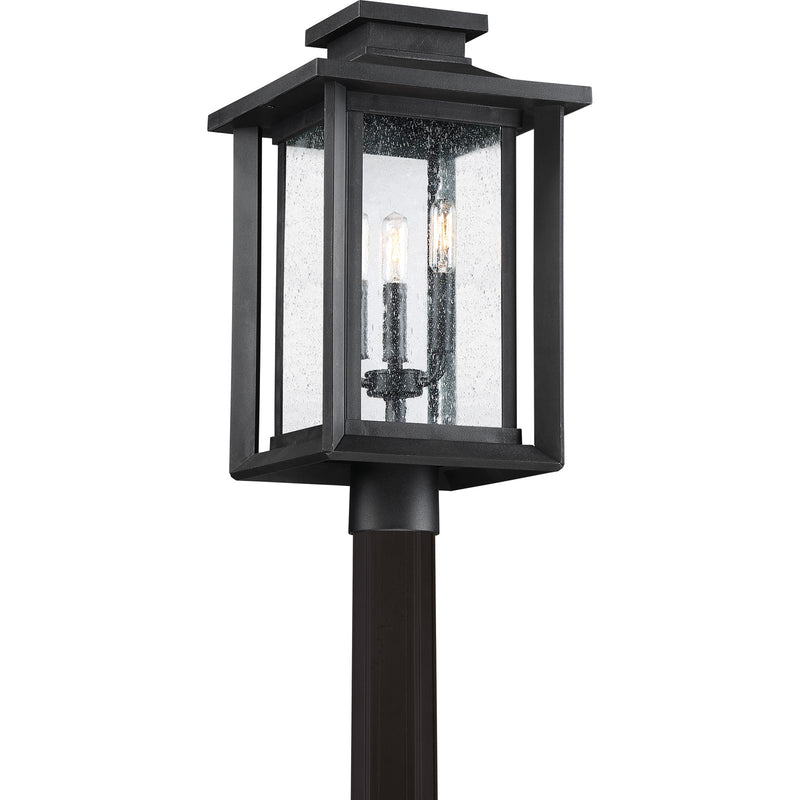 Quoizel Wakefield 11in 3-Light Outdoor Lantern | Coastal Earth Black and Clear Seedy Glass | Front Porch & Patio | Model WKF9011EK